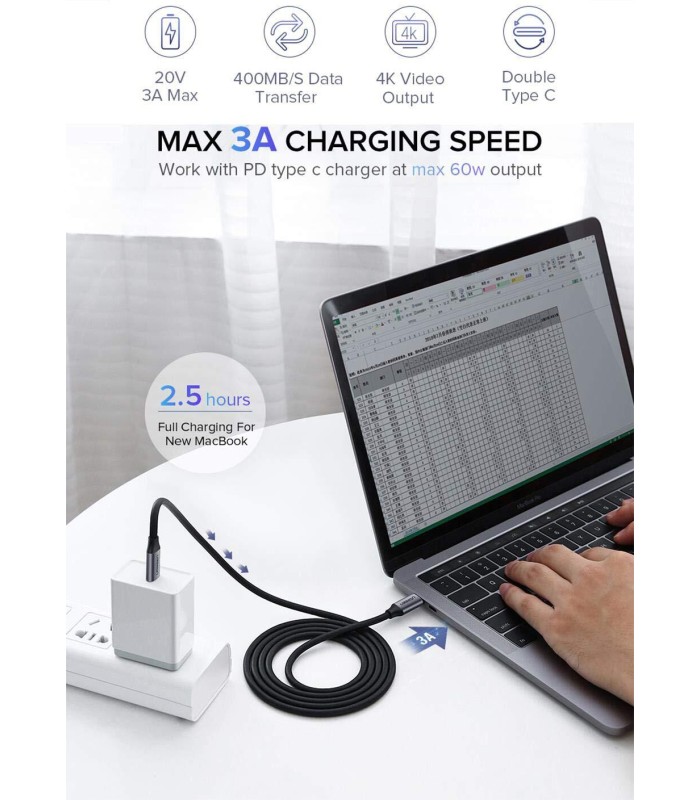 Câble Ugreen USB-C 3.1 Mâle vers Mâle - 1.5 mètre (50751)